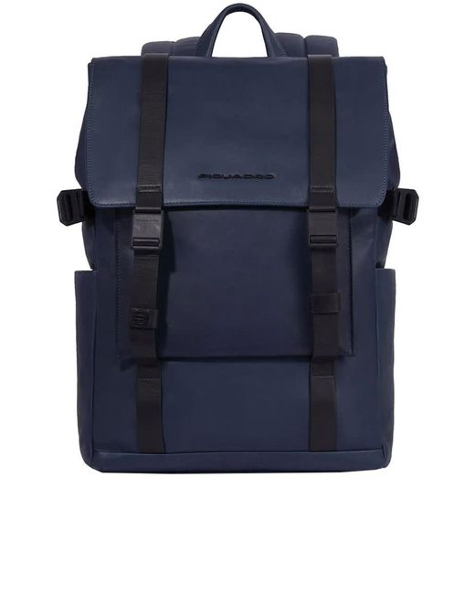 Piquadro Blue Leather Laptop Backpack 14" Bags