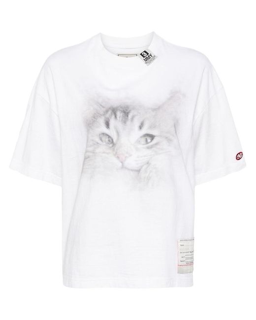 Maison Mihara Yasuhiro White Distressed Cat Printed T-Shirt
