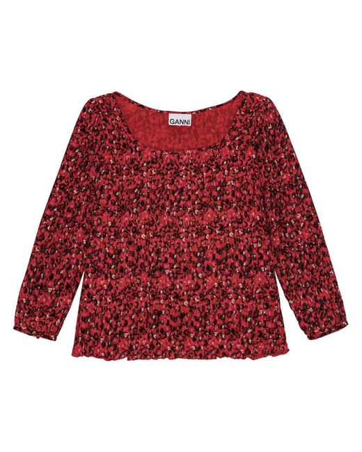 Ganni Red Pleated Georgette Blouse