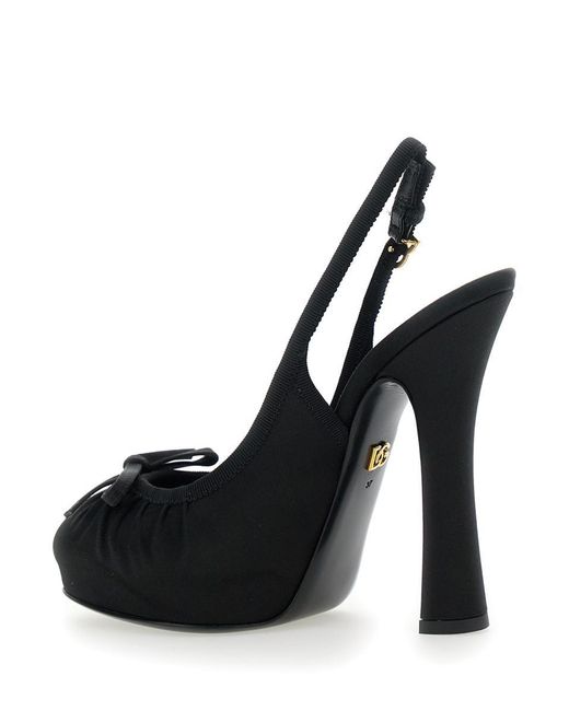 Dolce & Gabbana Black Pumps With Band With Metallic Dg Buckle And Bow On The Front