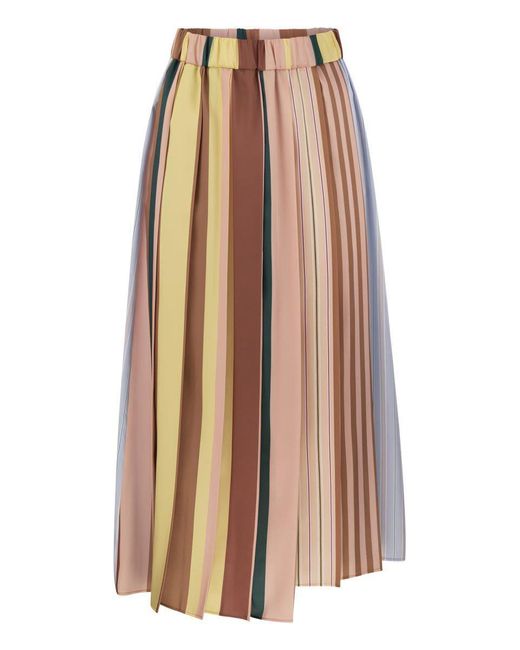 Weekend by Maxmara Brown Fagus - Pleated Skirt In Printed Twill