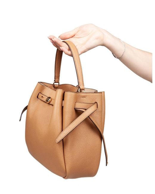 Tory Burch Brown Hammered Leather Bucket Bag