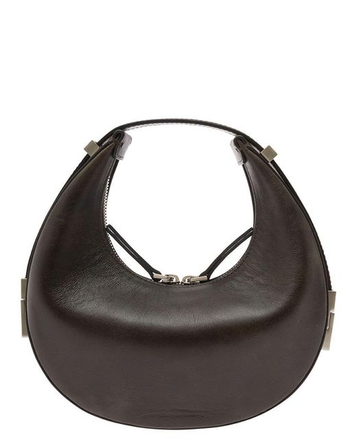 OSOI Black 'toni Mini' Brown Shoulder Bag With Engraved Logo In Leather Woman