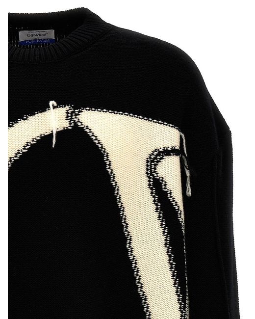 Off-White c/o Virgil Abloh Black Oversized Distressed Logo-intarsia Wool Sweater for men