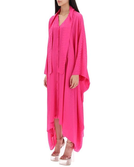 Valentino Garavani Pink Maxi Shirt Dress In Crepe De Chine With 'toile Iconographe' Motif
