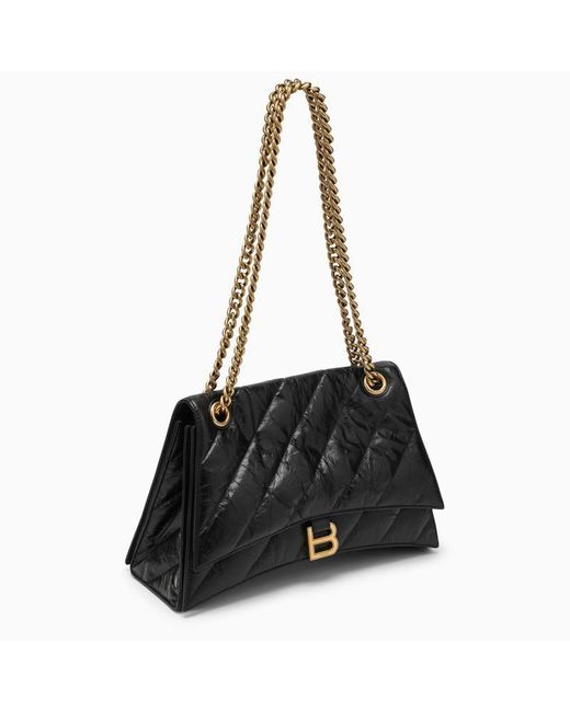 Balenciaga Black Crush Medium Bag With Quilted Chain
