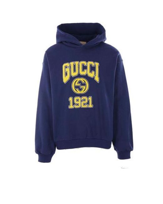 Gucci Blue Logo Cotton Hoodie for men