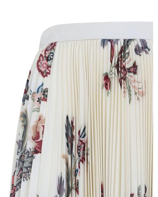 Etro White Pleated Midi Skirt With Floral Print