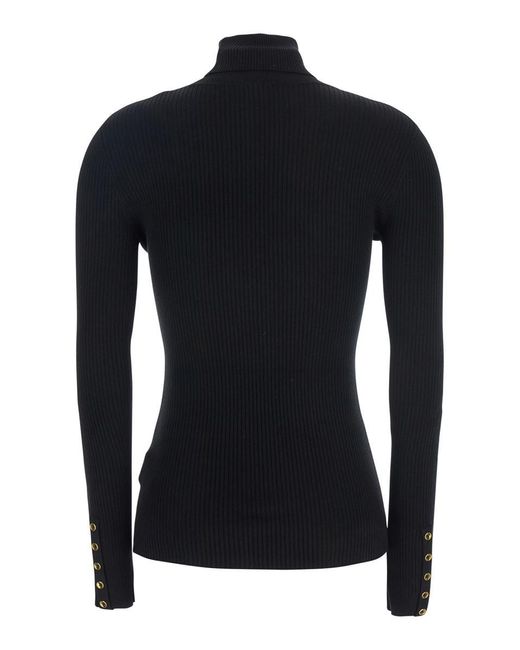 Elisabetta Franchi Black Turtle-Neck Jumper With Logo Plaque On The Front