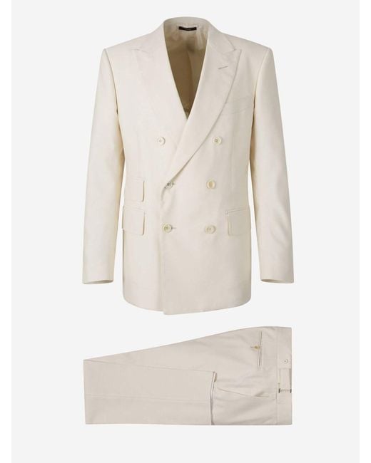 Tom Ford White Plain Wool Suit for men