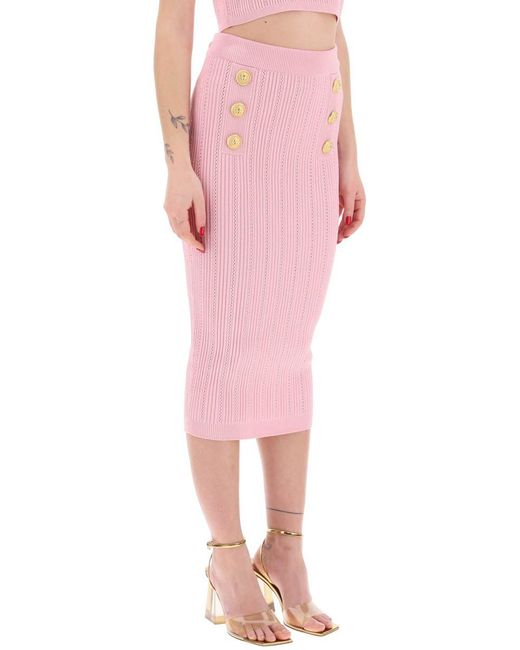 Balmain Pink "Knitted Midi Skirt With Embossed