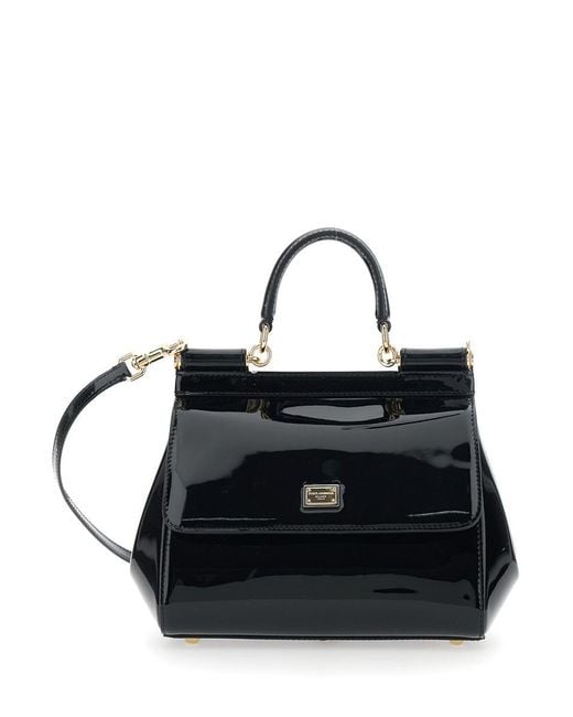 Dolce & Gabbana Black 'Sicily Medium' Handbag With Adjustable And Removable Shoulder Strap And Logo Plaque On The Front
