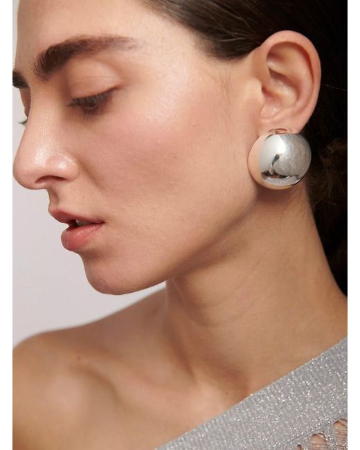 FEDERICA TOSI Gray 'Luna' Metallic Earings With Rear Butterfly Clasp Closure And Circular Design