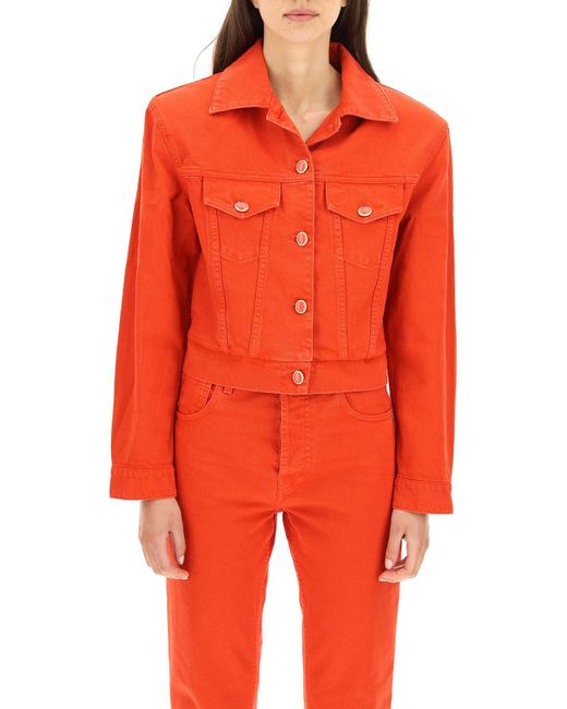 orange cropped jean jacket