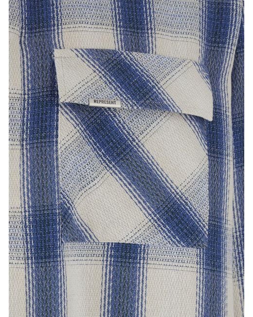 Represent Blue Shirt With All-Over Check Motif for men