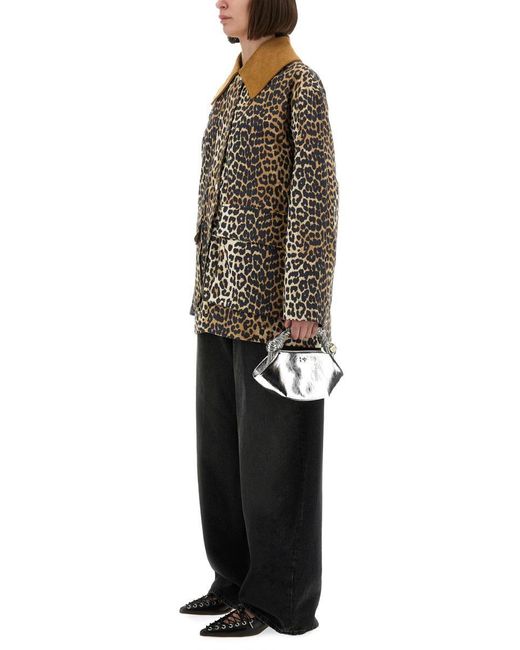 Ganni Black Leopard Print Midi Jacket