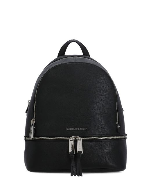 Michael Kors Black Mk Rhea Medium Leather Backpack