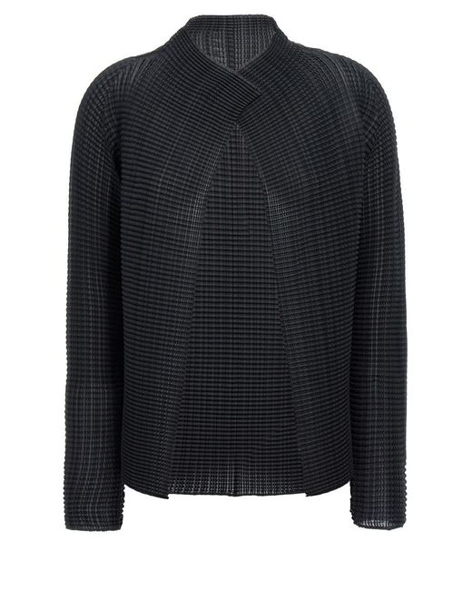 Issey Miyake Black Wooly Pleats' Cardigan