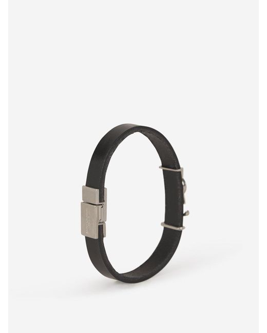 Saint Laurent Black Cassandre Leather Bracelet for men