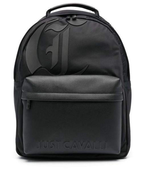 Just Cavalli Black Appliqué-logo Canvas Backpack for men