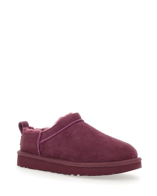 UGG Women's Purple “Classic Micro” Bordeaux Ankle Boots With Logo
