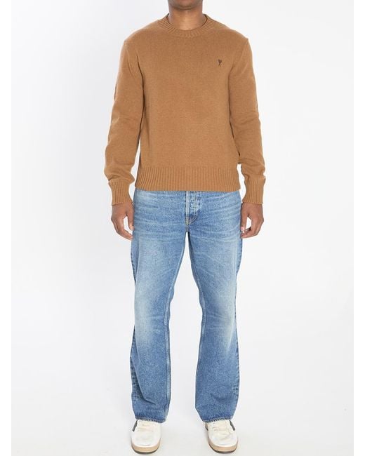AMI Blue Ami De Coeur Crew Neck Sweater for men