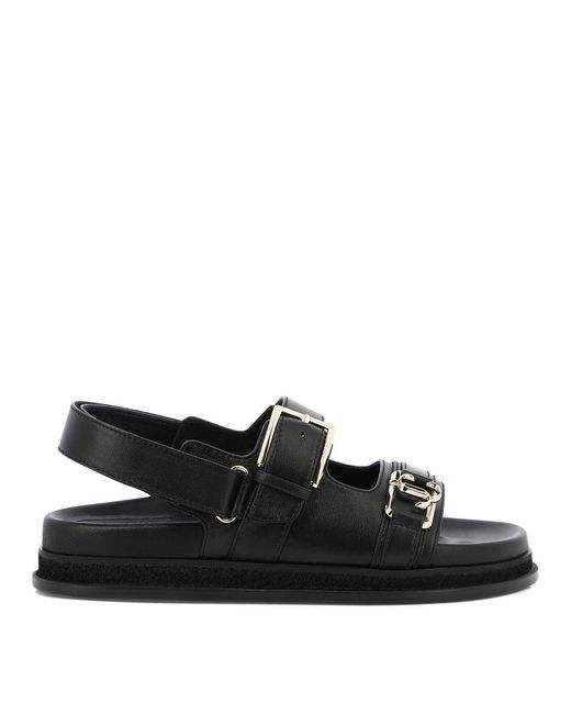 Jimmy Choo Black Elyn Flat Leather Sandals