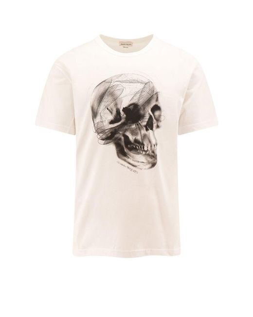 Alexander McQueen White Dragonfly Skull T-Shirt for men