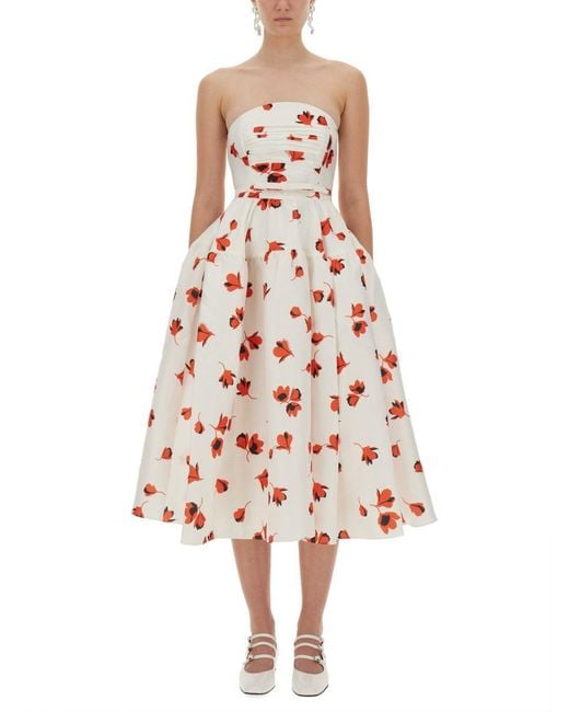 Self-Portrait White Midi Dress With Floral Print