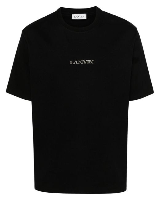 Lanvin Black Logo-embroidered Cotton T-shirt for men