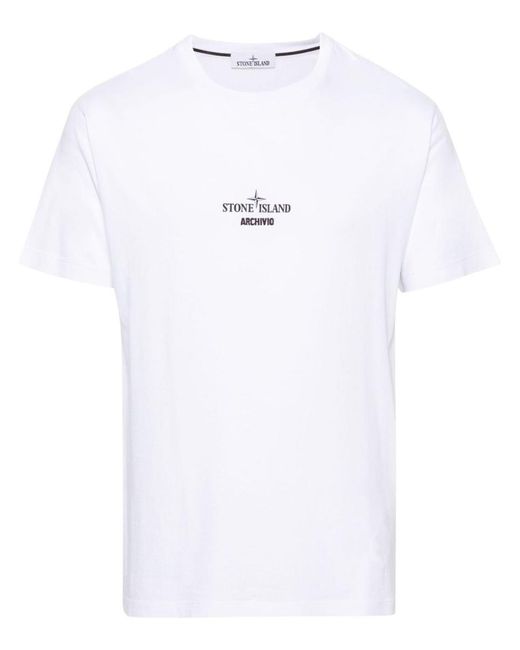 Stone Island White Logo-Print Cotton T-Shirt for men
