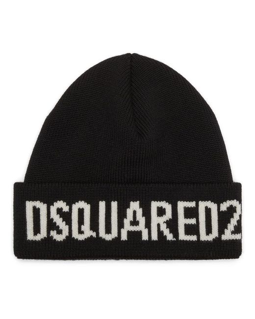 DSquared² Black Wool Knitted Hat for men