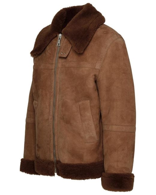 Palm Angels University Brown Sheepskin Jacket for men