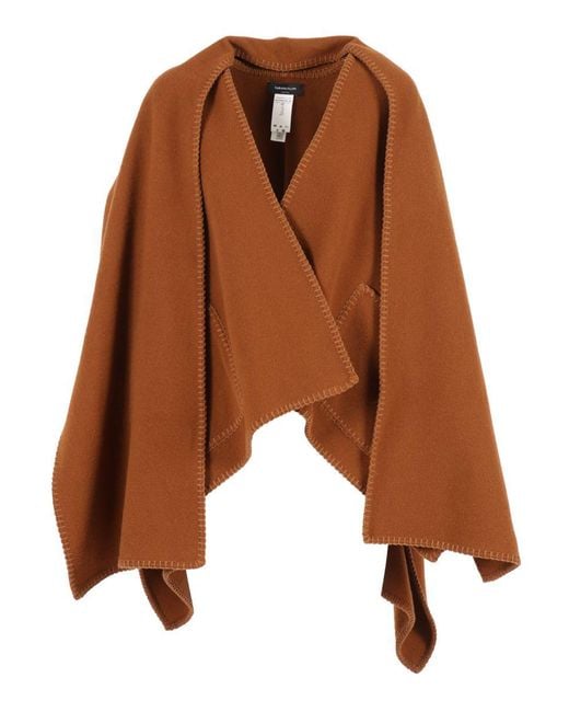 Fabiana Filippi Brown Wool Cape With Unique Scarf Design