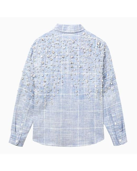 1989 STUDIO Blue Embroidered Flannel Shirt Sky for men