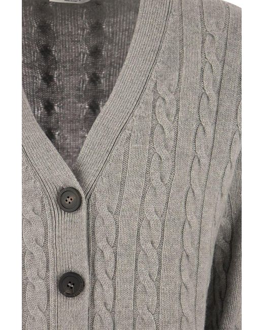 Peserico Gray Wool, Silk, Cashmere And Lurex Cardigan