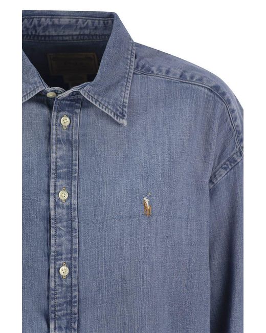 Polo Ralph Lauren Blue Short Square Denim Shirt