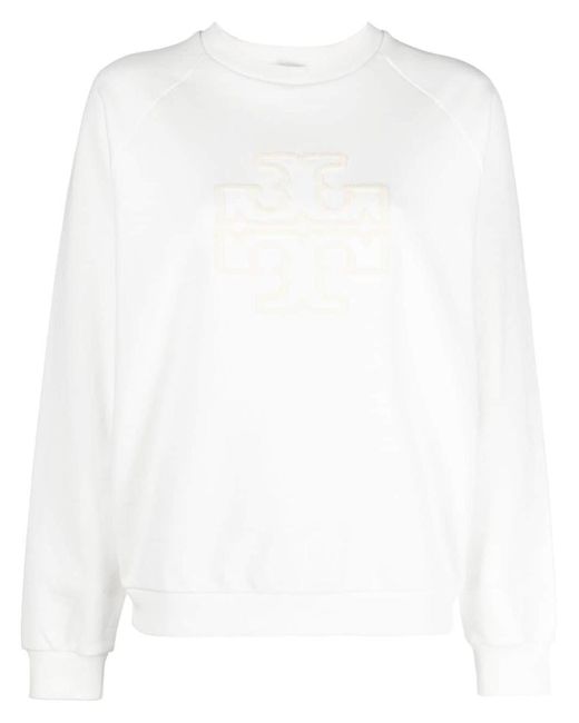Tory Burch White Logo Sponged Cotton Sweatshirt