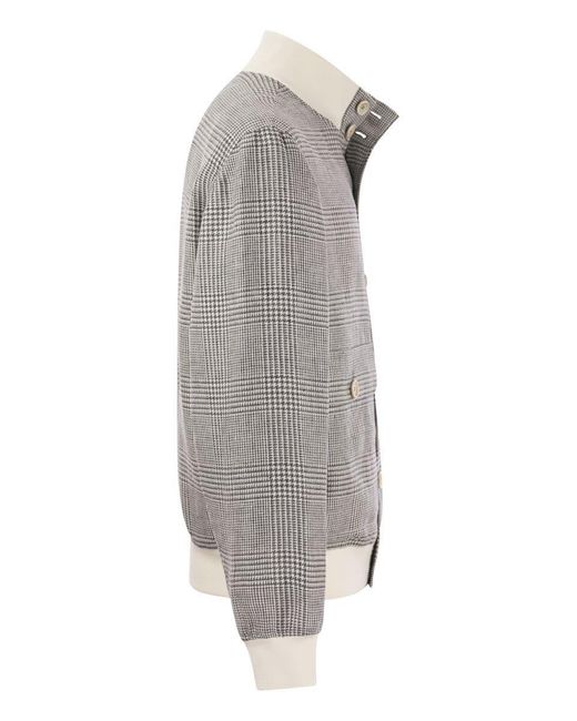 Brunello Cucinelli Gray Linen, Wool And Silk Checked Jacket for men