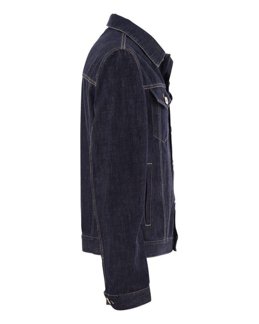Brunello Cucinelli Blue Four-pocket Jacket In Lightweight Denim for men