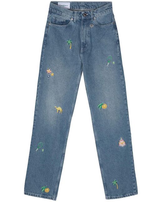 Casablancabrand Blue Straight Jeans With Embroidery