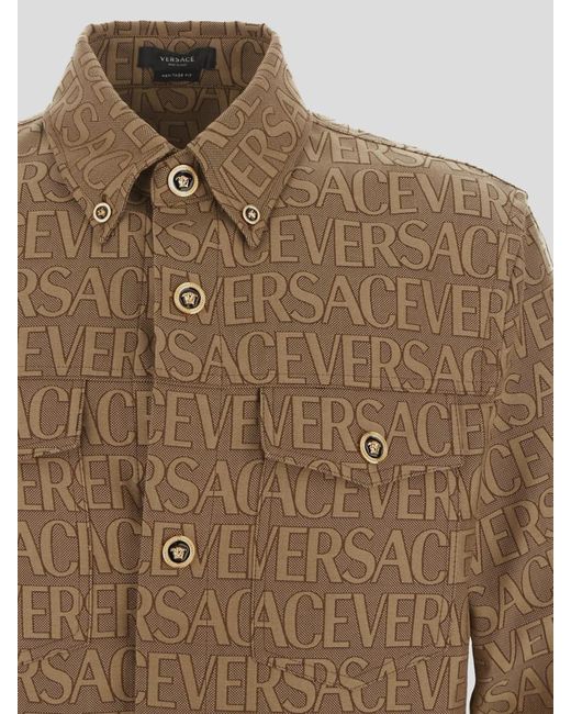 Versace Brown All Over Logo Shirt for men