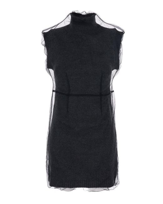 MSGM Black High Neck Dress With Logo Patch Applied On The Back