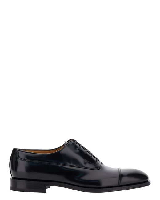 Ferragamo Black Oxford Lace-up With Toe Cap Detail In Brushed Leather Man for men