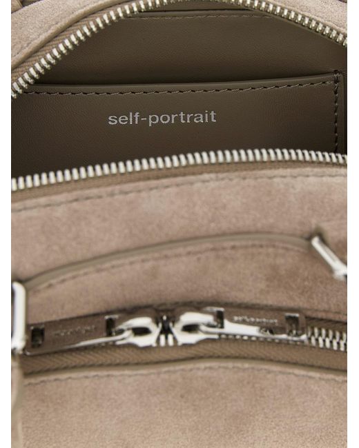 Self-Portrait White 'Suede Mini With Charm' Shoulder Bag