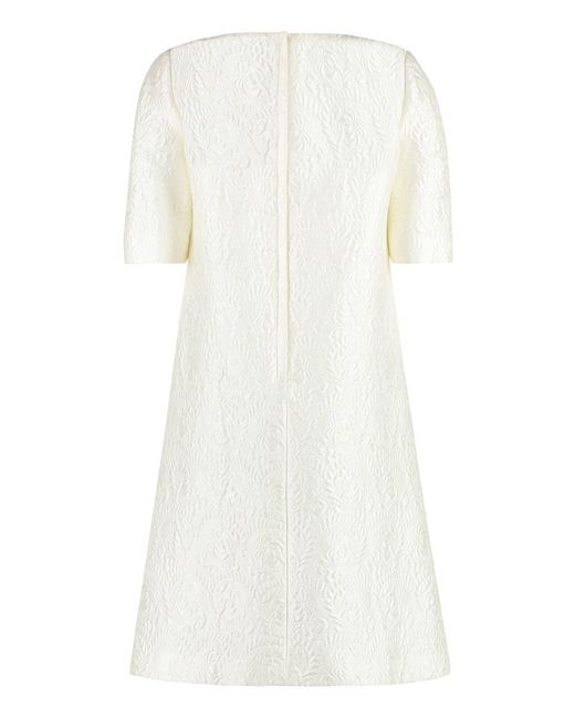 Dolce & Gabbana White Floral Jacquard Fabric Dress