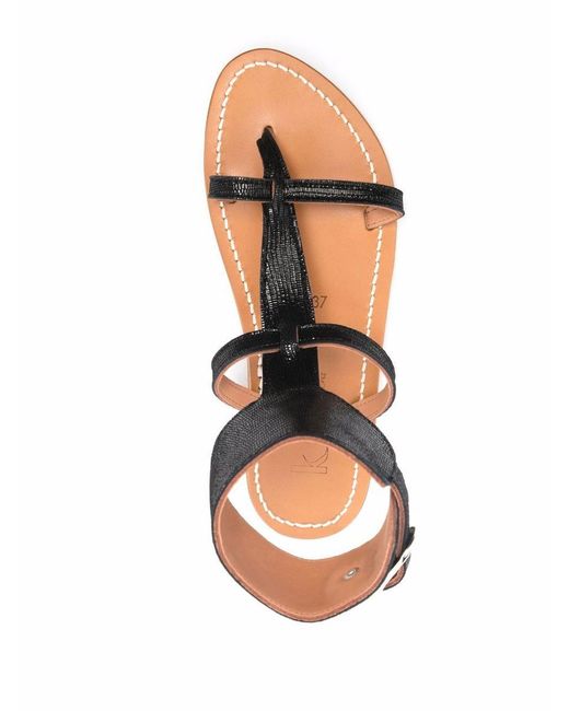K. Jacques Black Caravelle Leather Flat Sandals