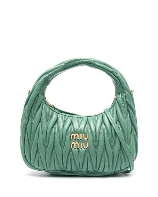 Miu Miu Green Wander Matelassé Leather Mini Hobo Bag