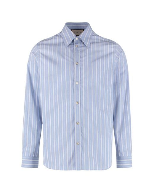 Gucci Blue Striped Cotton Oxford Shirt for men