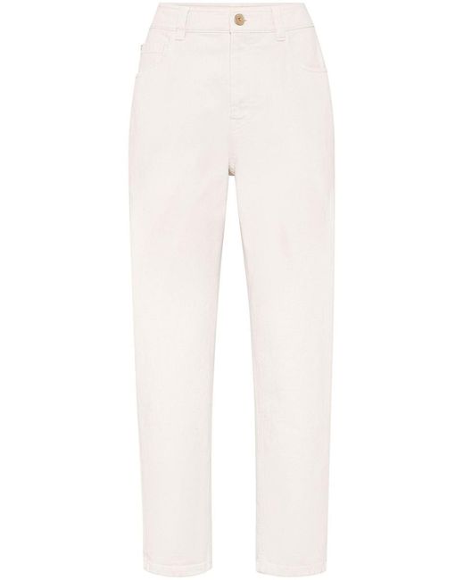 Brunello Cucinelli White Monili-Chain High-Rise Straight-Leg Jeans